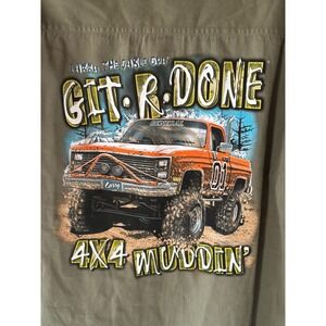 Larry the Cable Guy Git-R-Done 4X4 Muddin Shirt Mens XXL Olive Green FJ1021 NWT